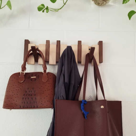 Royallure Wall Mounted Coat Rack Stand with Magnetic Hooks - Handmade Wooden Design 4