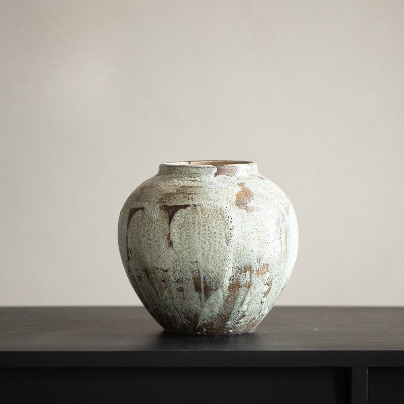 Rustic Cream Wabi-Sabi Vase | Artisan Reactive Glaze Pottery 0
