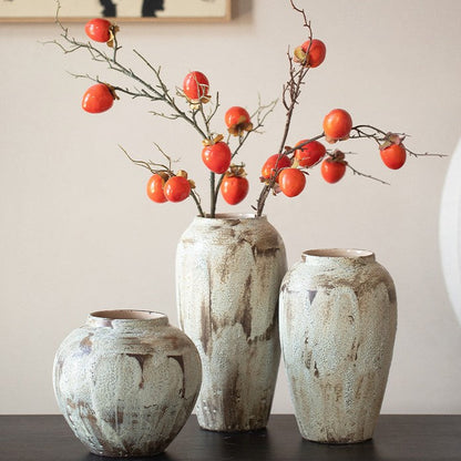 Rustic Cream Wabi-Sabi Vase | Artisan Reactive Glaze Pottery 4