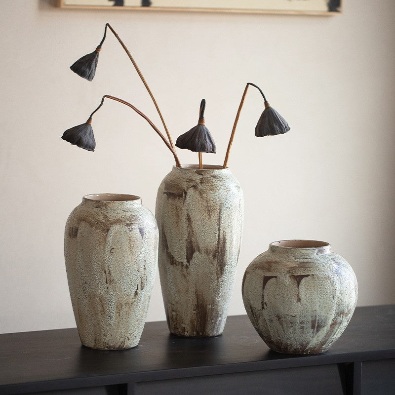 Rustic Cream Wabi-Sabi Vase | Artisan Reactive Glaze Pottery 5