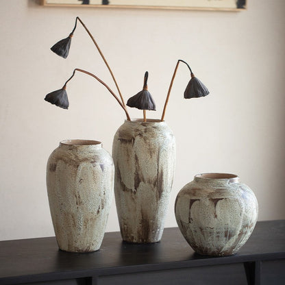 Rustic Cream Wabi-Sabi Vase | Artisan Reactive Glaze Pottery 5