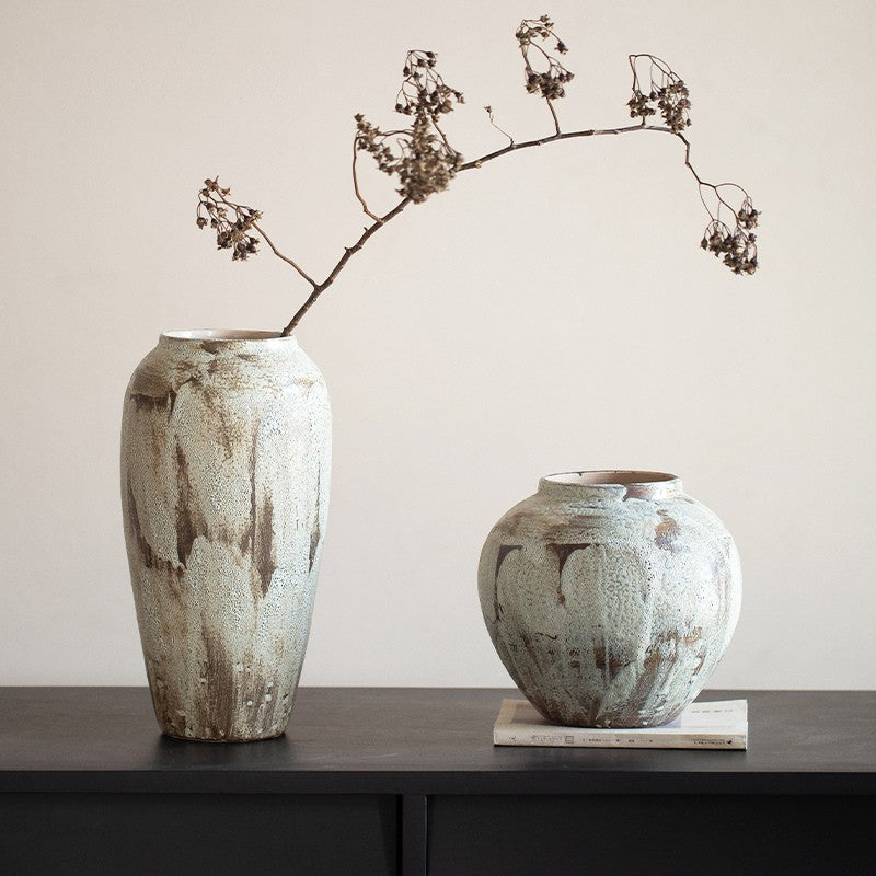 Rustic Cream Wabi-Sabi Vase | Artisan Reactive Glaze Pottery 6