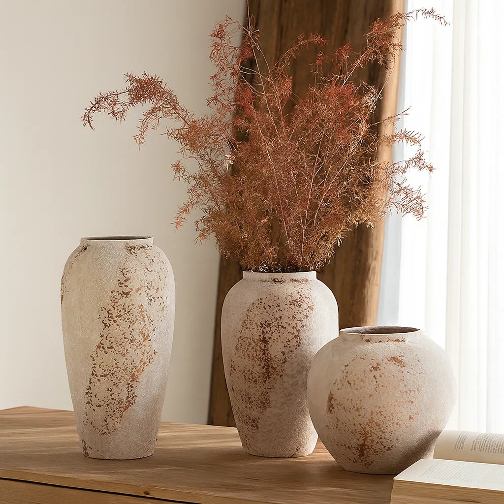 Rustic Wabi-Sabi Ceramic Vase | Distressed Mediterranean Decor 1