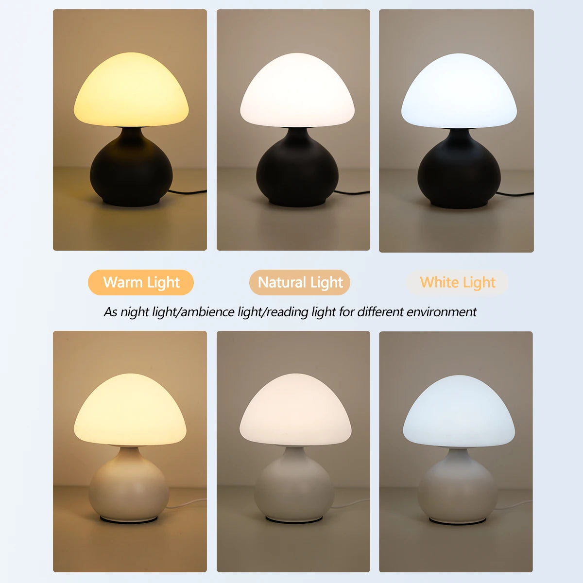 Sovere Modern Mushroom Table Lamp with Adjustable LED Lighting for Bedroom & Living Room