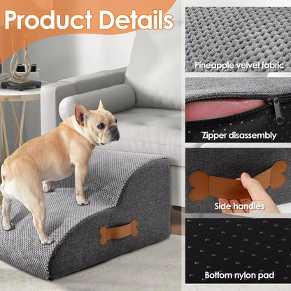 Royora 3 Step Dog Stairs for Beds and Sofas - Gray Pet Ladder for Small Dogs & Pets