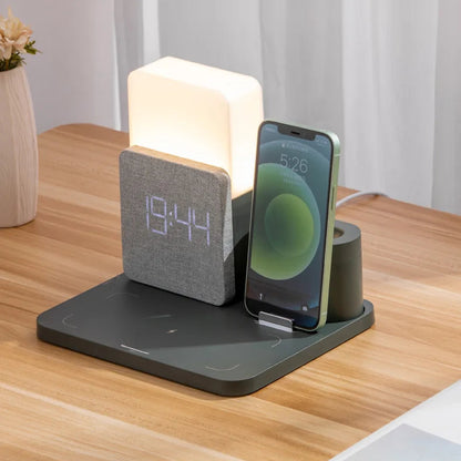 Sovere 4-in-1 Fast Wireless Charger with Adjustable Lamp and Alarm Clock