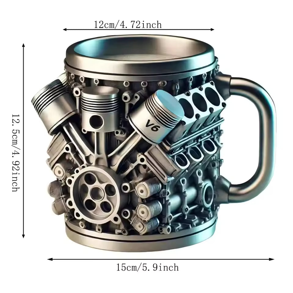Sovere Engine Style Decorative Metal Mug for Car Lovers - Mechanical Coffee Cup