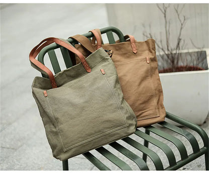 Novara Everyday Cotton Canvas Tote Bag with Leather Handles & Shoulder Strap