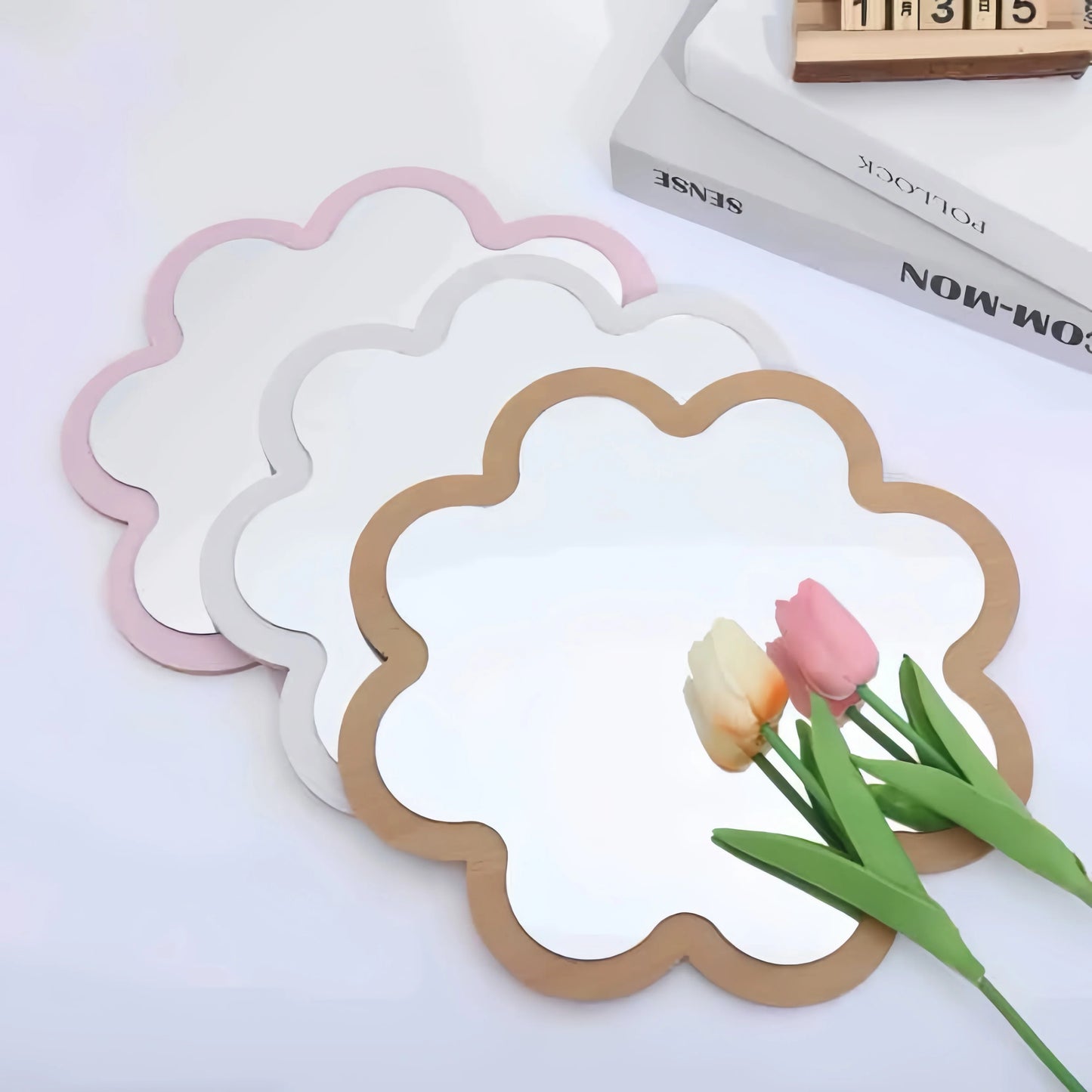 Sovere Wooden Cloud Wall Mirror for Kids' Room, Whimsical Decorative Accent, Easy to Hang