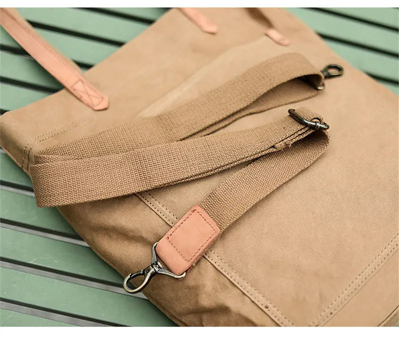 Novara Everyday Cotton Canvas Tote Bag with Leather Handles & Shoulder Strap