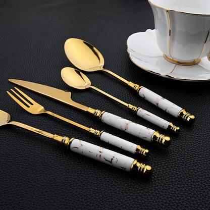 Novara Gold Accent Marbled Handle Stainless Steel Elegant Flatware Set