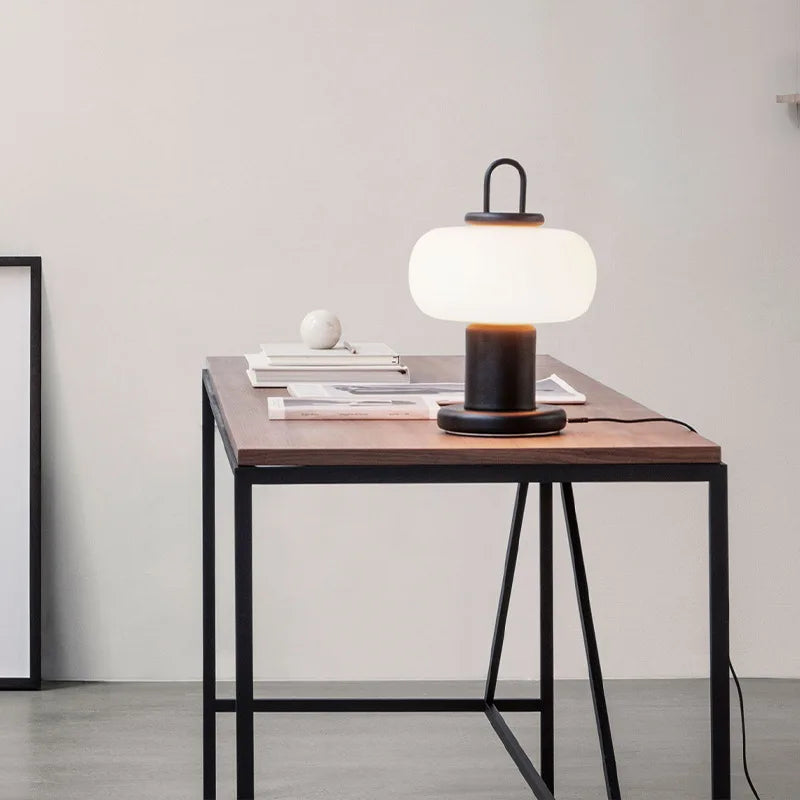 Sovere Minimalist Glass Bedside Table Lamp with Integrated LED and Metal Base