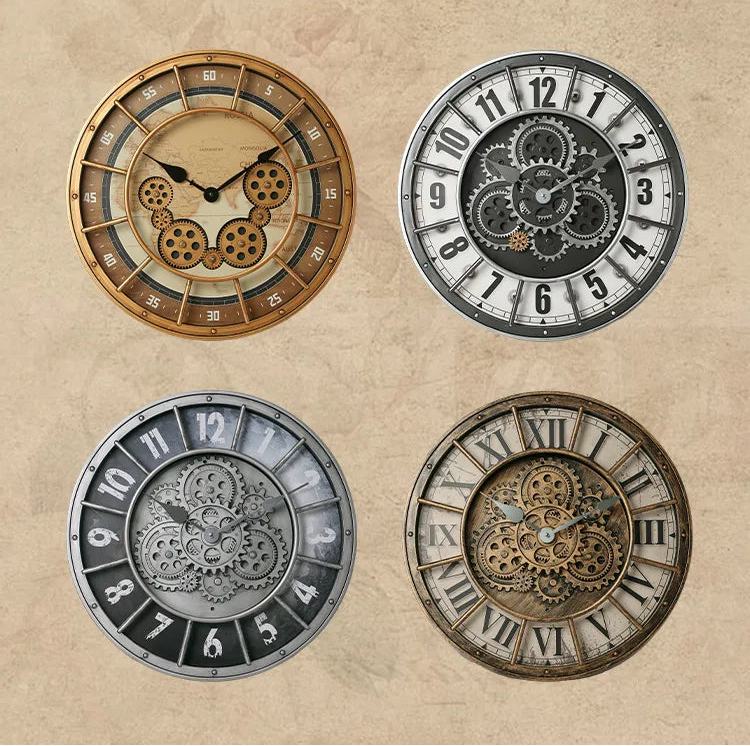 Eloria Oversized Industrial Steampunk Wall Clock with Real Moving Gears