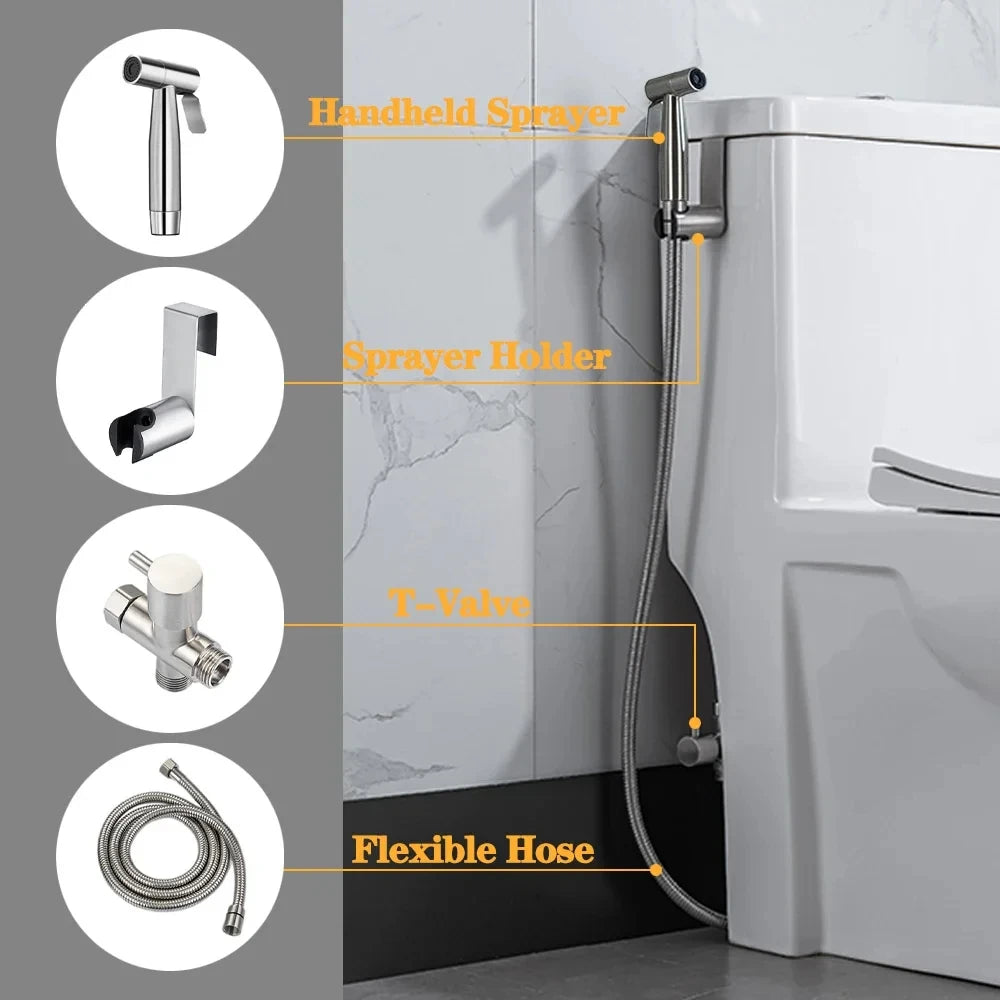 Novara Stainless Steel Handheld Bidet Sprayer Kit with Adjustable Pressure & Self-Cleaning Nozzle
