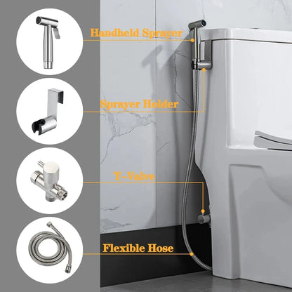 Novara Stainless Steel Handheld Bidet Sprayer Kit with Adjustable Pressure & Self-Cleaning Nozzle