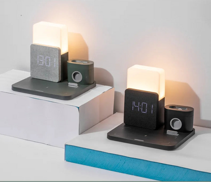 Sovere 4-in-1 Fast Wireless Charger with Adjustable Lamp and Alarm Clock
