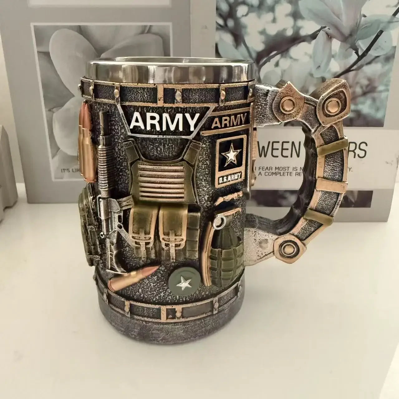 Sovere Military Style 3D Design Insulated Mug - 15 oz Stainless Steel Coffee and Tea Cup