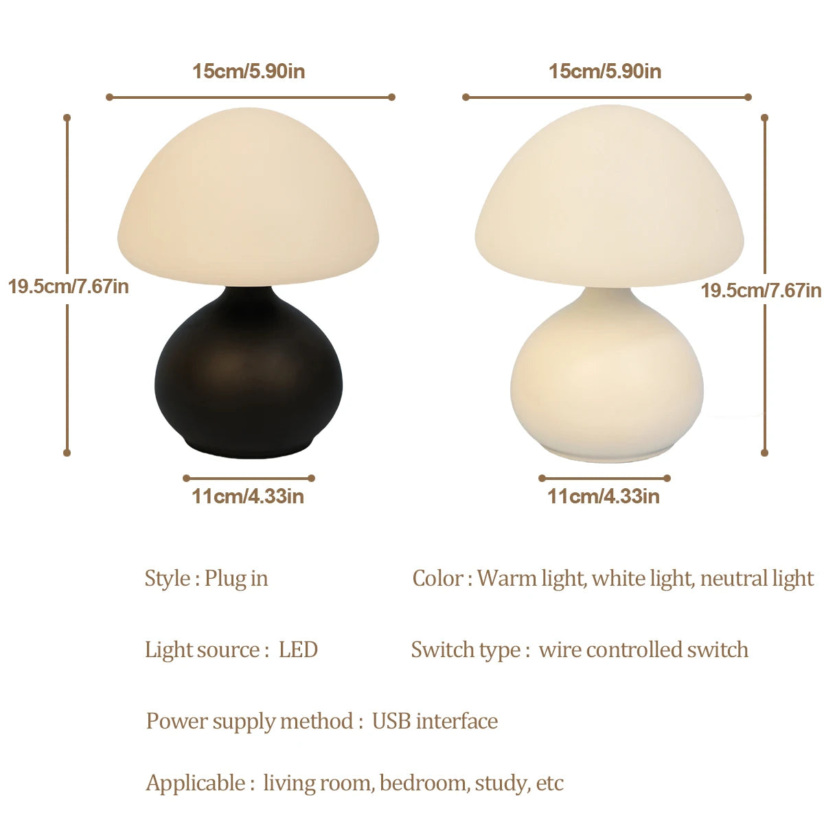 Sovere Modern Mushroom Table Lamp with Adjustable LED Lighting for Bedroom & Living Room