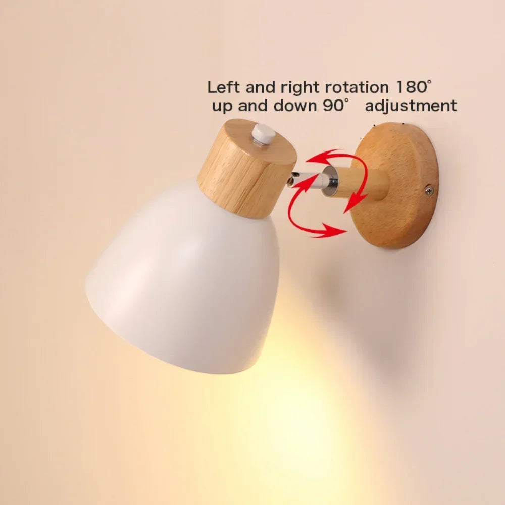 Sovere Modern Macaron Wall Light - Nordic Adjustable Angle and Natural Wood Accents