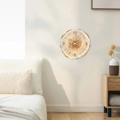 Royora Minimalist MDF Wood Wall Clock with Engraved Numbers, Tree Trunk Design