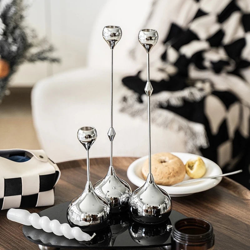 Royeva Modern Silver Candlestick Holder-Elegant Metal Taper Candle Stand Decor