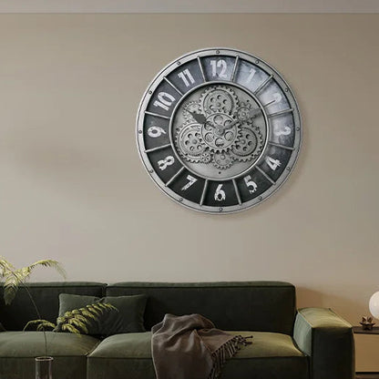 Eloria Oversized Industrial Steampunk Wall Clock with Real Moving Gears