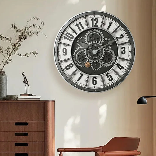 Eloria Oversized Industrial Steampunk Wall Clock with Real Moving Gears