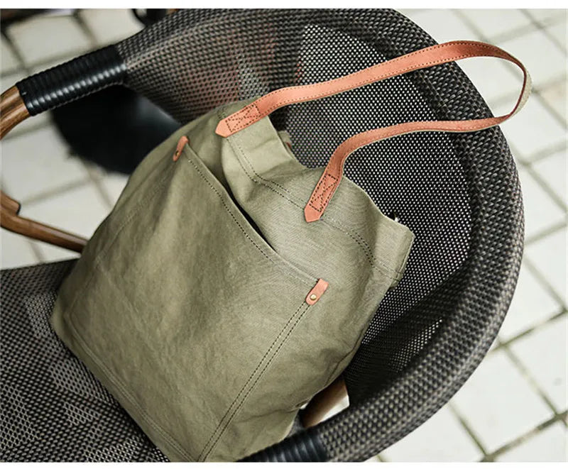 Novara Everyday Cotton Canvas Tote Bag with Leather Handles & Shoulder Strap