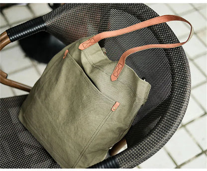 Novara Everyday Cotton Canvas Tote Bag with Leather Handles & Shoulder Strap