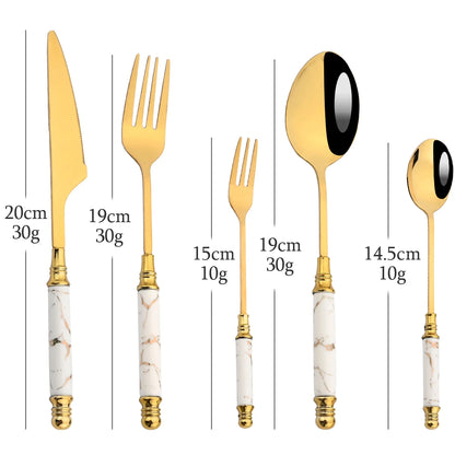 Novara Gold Accent Marbled Handle Stainless Steel Elegant Flatware Set
