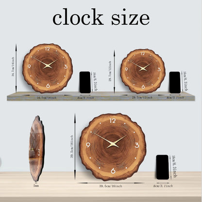Royora Minimalist MDF Wood Wall Clock with Engraved Numbers, Tree Trunk Design