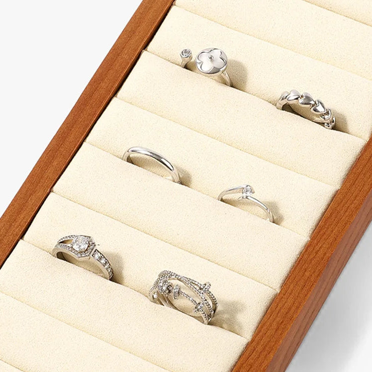 Novara Wooden Ring Display Tray with Microfiber Slots - Elegant Jewelry Organizer