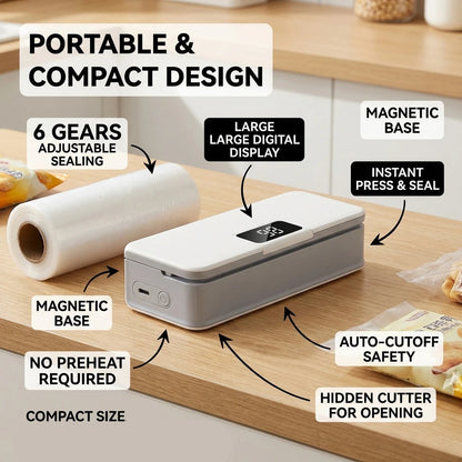 Eloria Portable Mini Heat Bag Sealer with Magnet for Food Freshness, Rechargeable Food Packaging