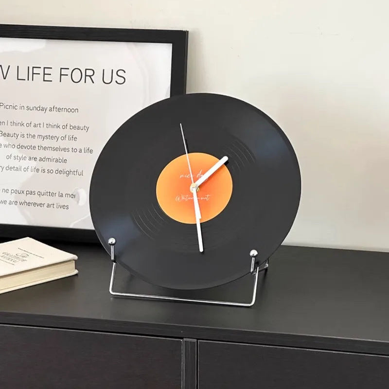 Novara Vintage Vinyl Record Clock with Stand - Aesthetic Desk & Wall Art for Music Lovers