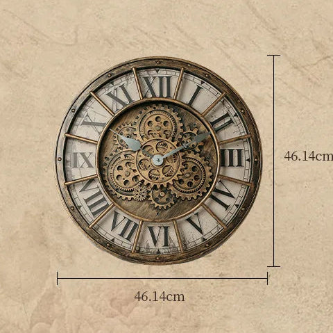 Eloria Oversized Industrial Steampunk Wall Clock with Real Moving Gears