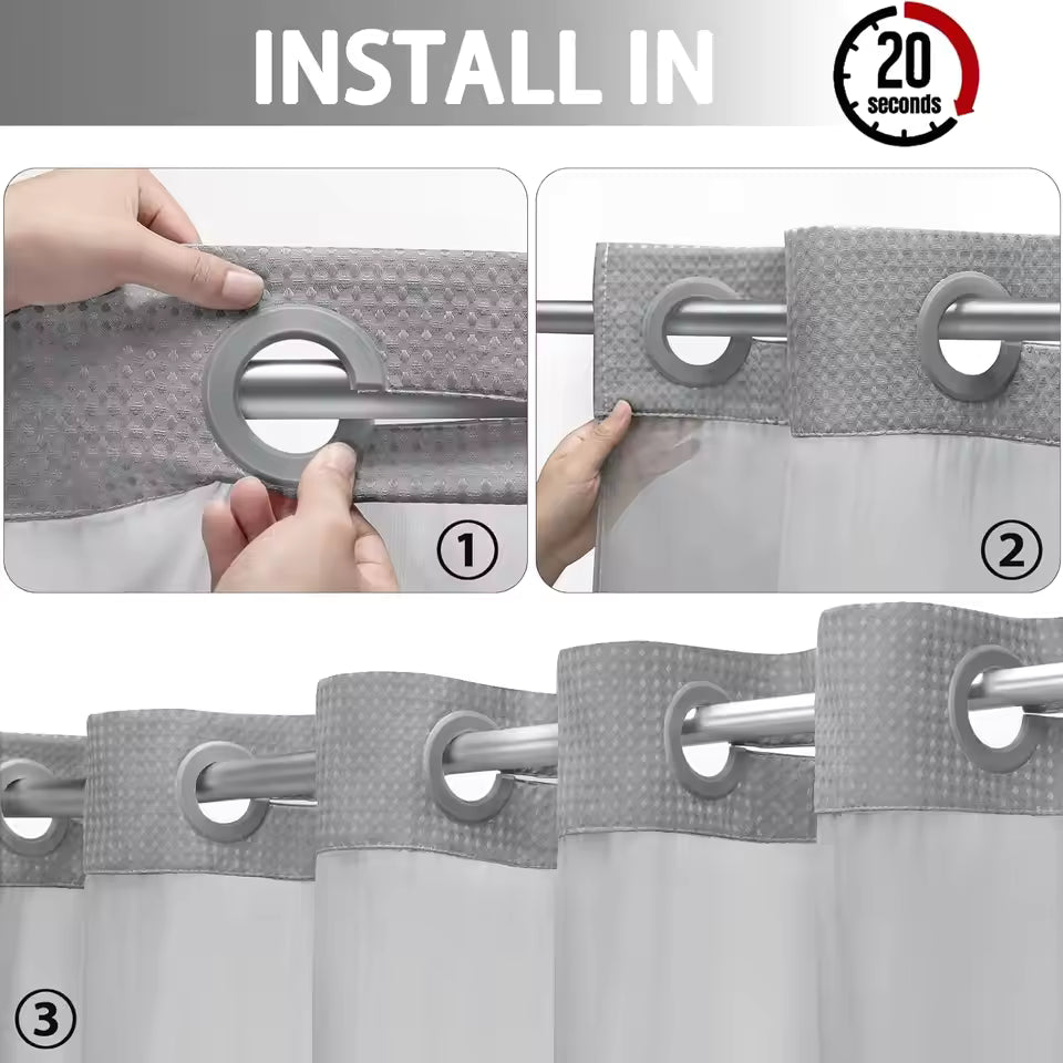 Sovere Hookless Shower Curtain with Snap-On Liner and Mesh Panel for Easy Installation