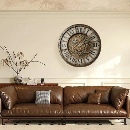 Eloria Oversized Industrial Steampunk Wall Clock with Real Moving Gears
