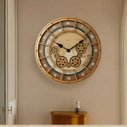 Eloria Oversized Industrial Steampunk Wall Clock with Real Moving Gears