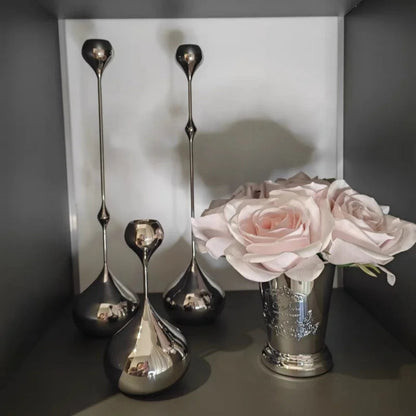 Royeva Modern Silver Candlestick Holder-Elegant Metal Taper Candle Stand Decor