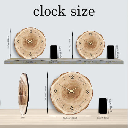 Royora Minimalist MDF Wood Wall Clock with Engraved Numbers, Tree Trunk Design