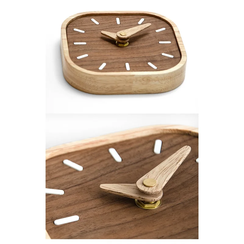 Silent Wooden Table Clock with Solid Oak and Walnut Design for Modern Decor