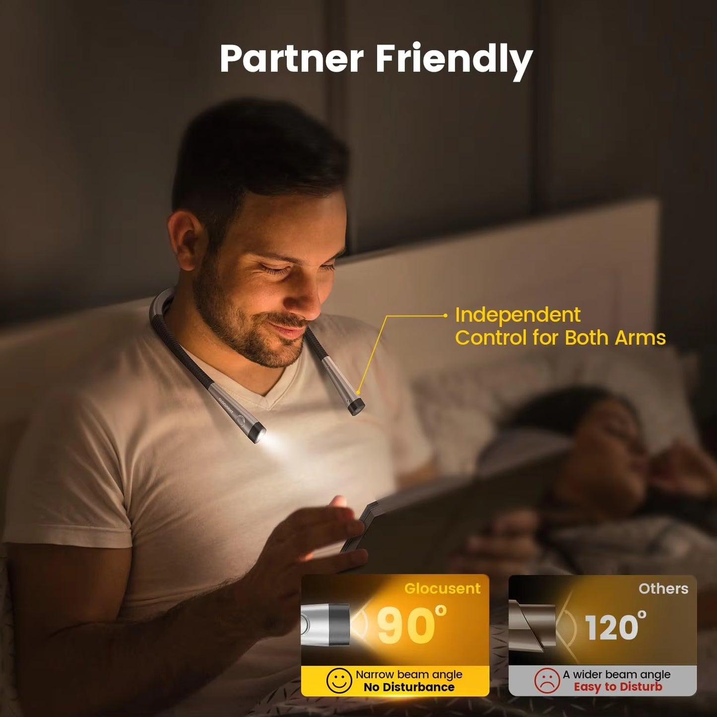 Sovere LED Neck Reading Light with 3 Color Modes - Rechargeable, Adjustable Brightness