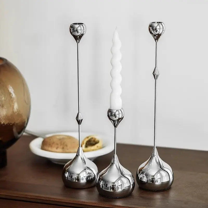 Royeva Modern Silver Candlestick Holder-Elegant Metal Taper Candle Stand Decor