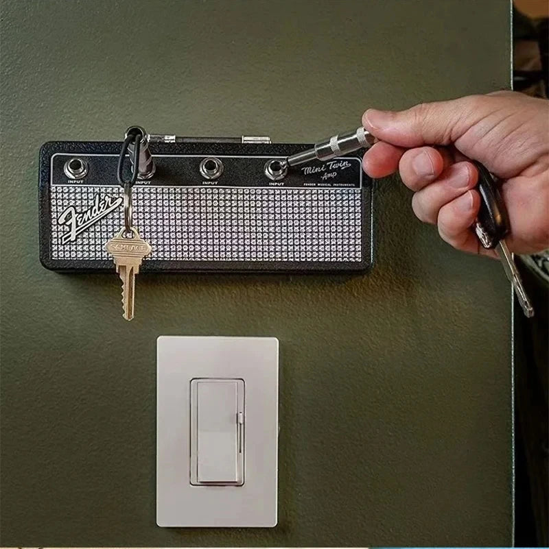 Majesta Amplifier Design Wall Key Holder with Guitar Plug Keychains for Music Lovers