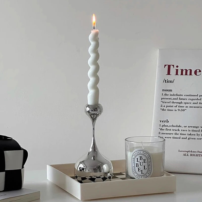 Royeva Modern Silver Candlestick Holder-Elegant Metal Taper Candle Stand Decor