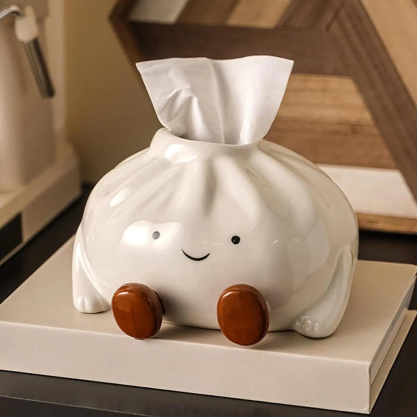 Royelle Kawaii Ceramic Tissue Box Cover - Cute Dumpling Facial Tissue Holder