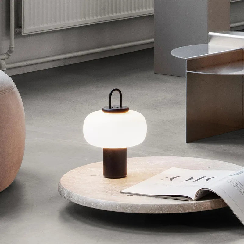 Sovere Minimalist Glass Bedside Table Lamp with Integrated LED and Metal Base