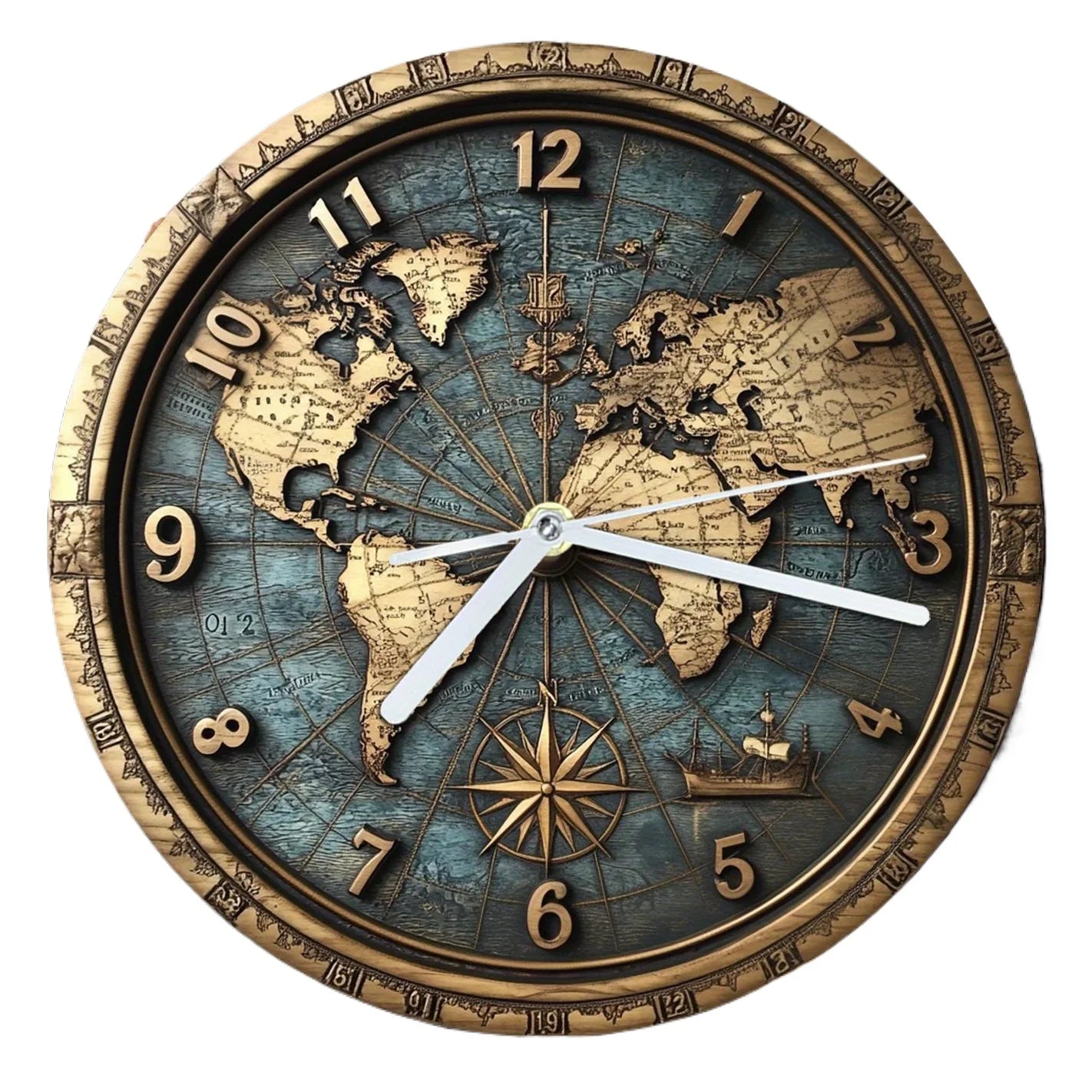 Sailboat Theme Vintage Round Wooden Wall Clock 0