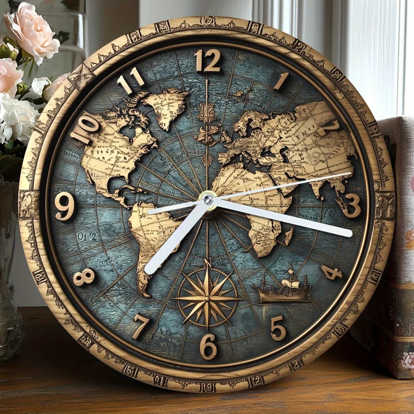 Sailboat Theme Vintage Round Wooden Wall Clock 1
