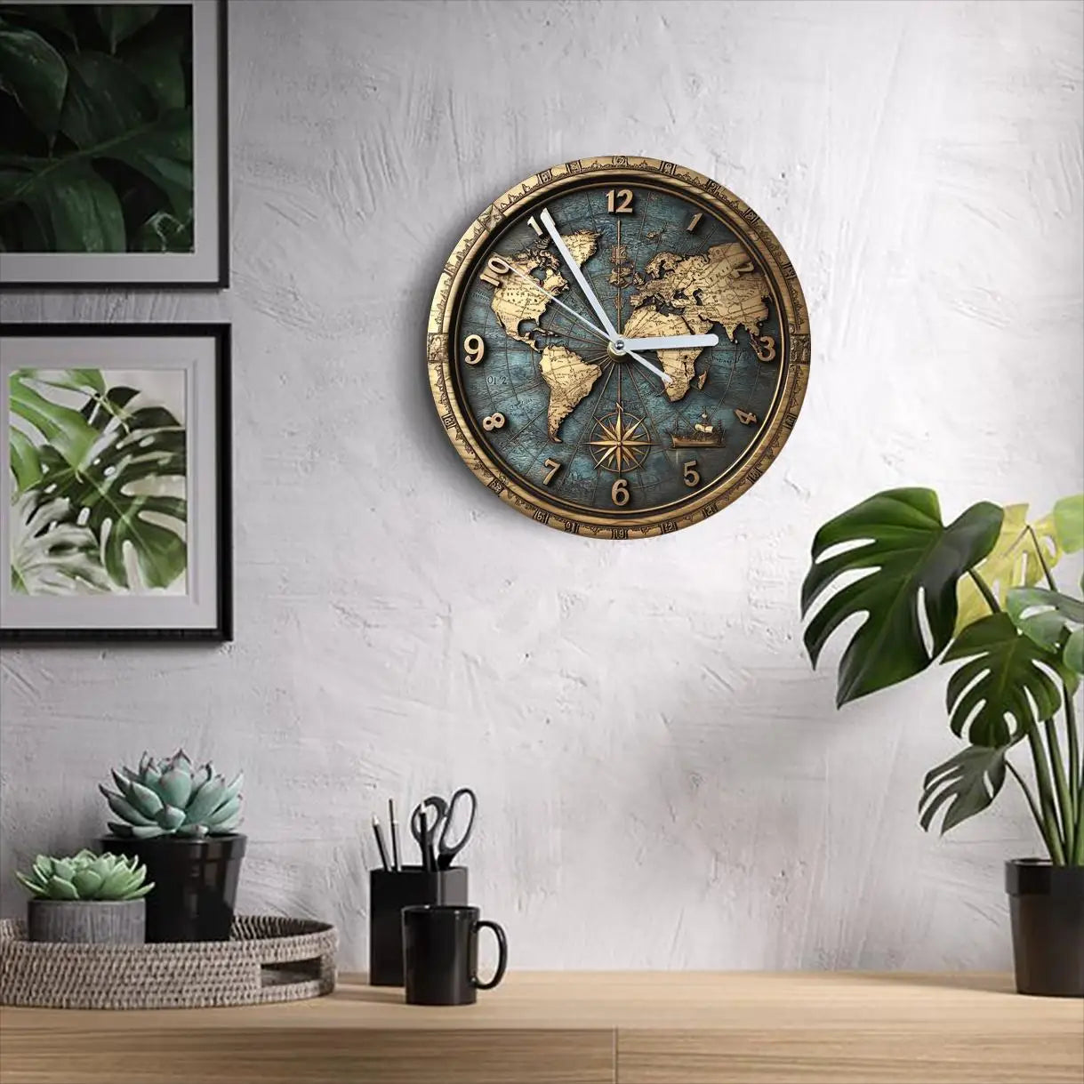 Sailboat Theme Vintage Round Wooden Wall Clock 4